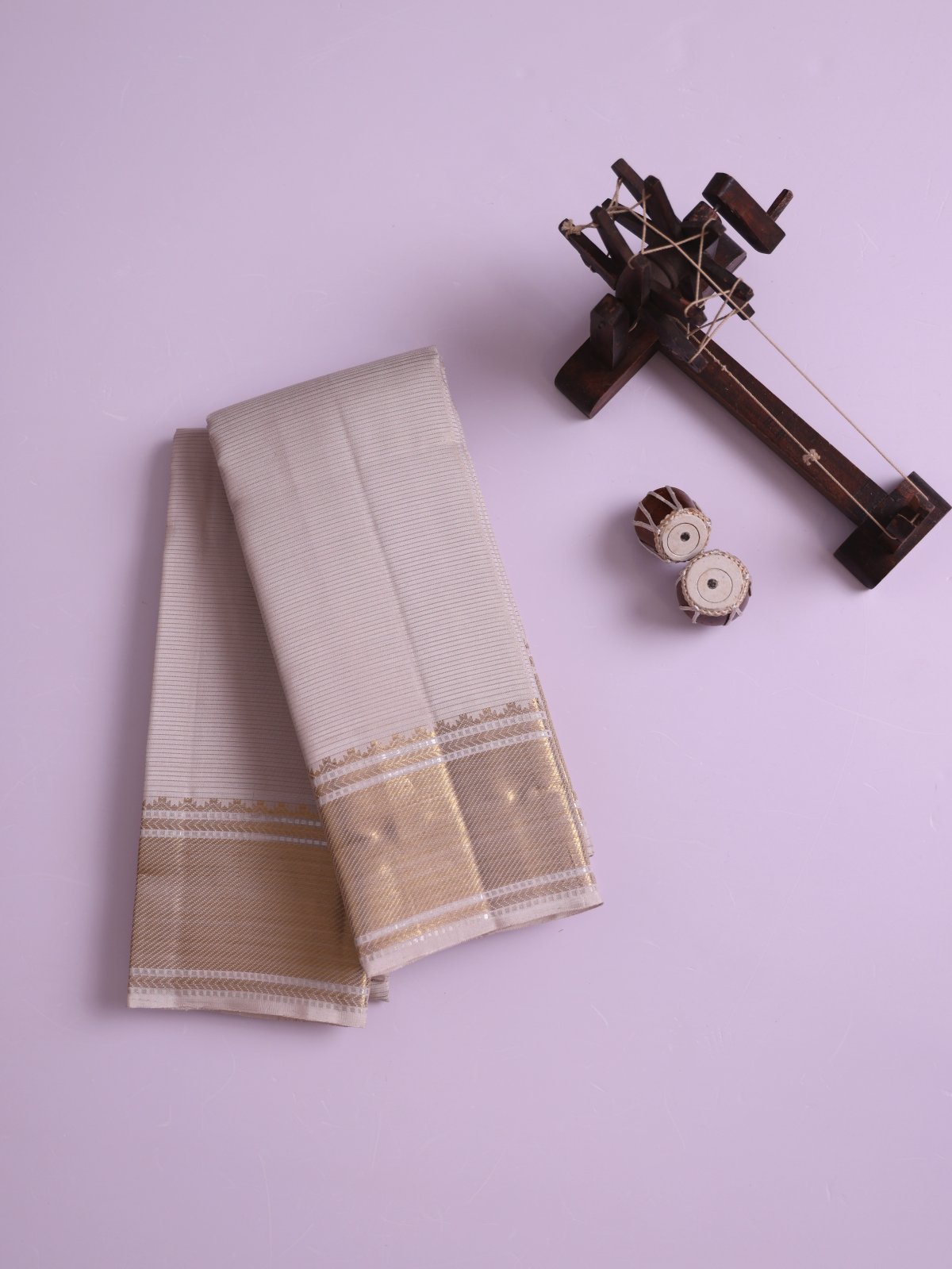 Greige Silk Dhoti And Vasthram With Zari Border