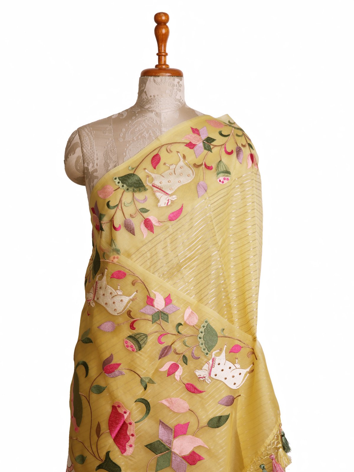 Yellow Organza Silk Saree With Embroidered Border