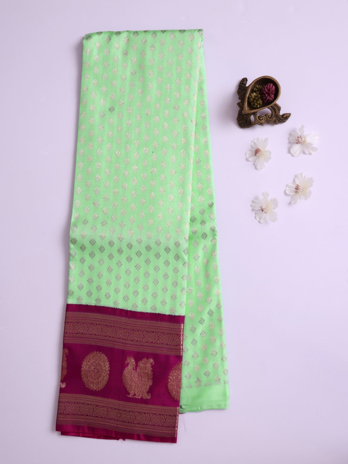 Rexona Green Kanjeevaram Silk Pavadai with Dark Magenta Border