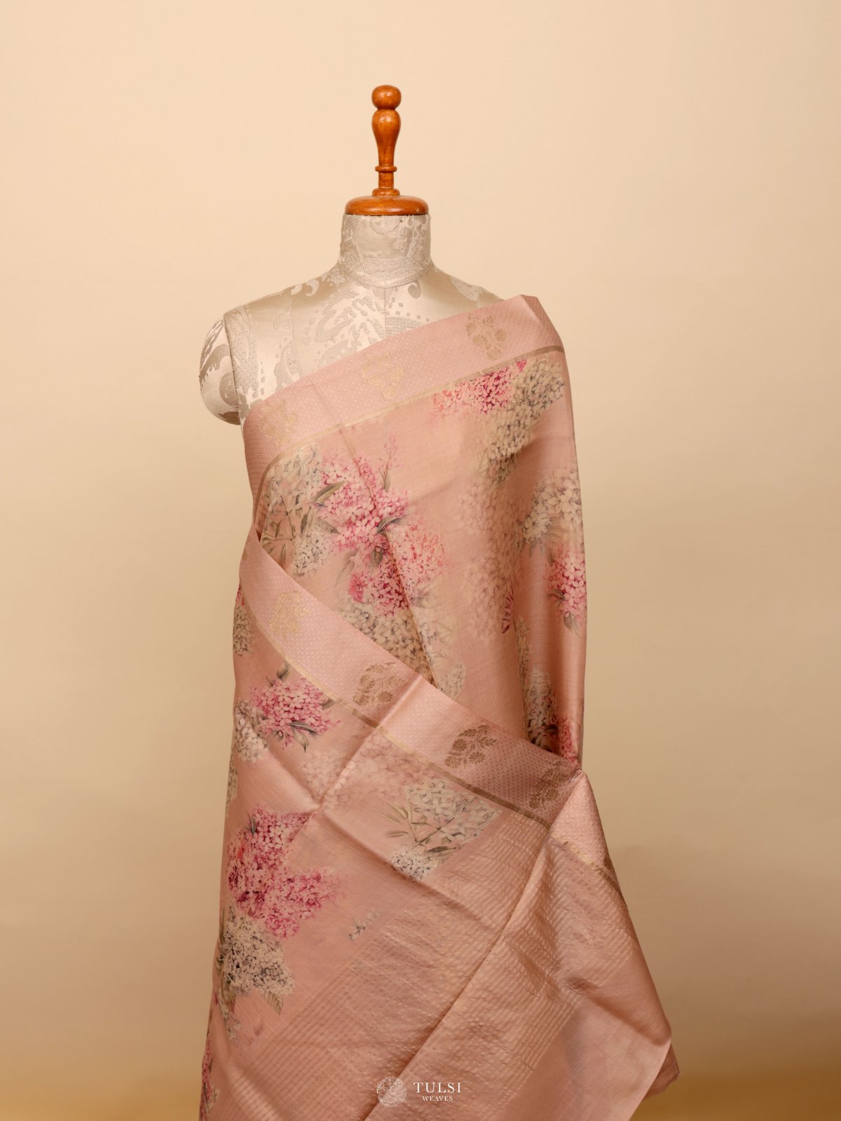 Dusty Pink Printed Tussar Silk Saree