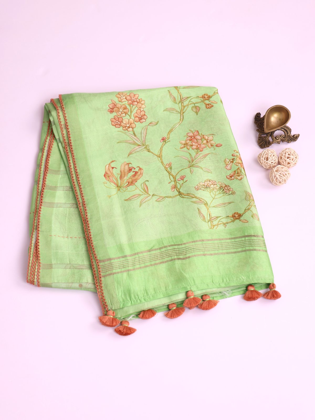 Light Green Kora Tussar Silk Saree