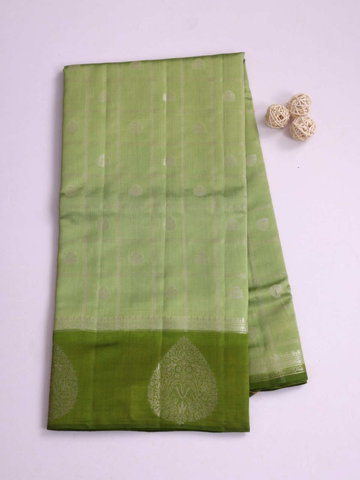 Light Green Zari Checked Chaniya Silk Saree 