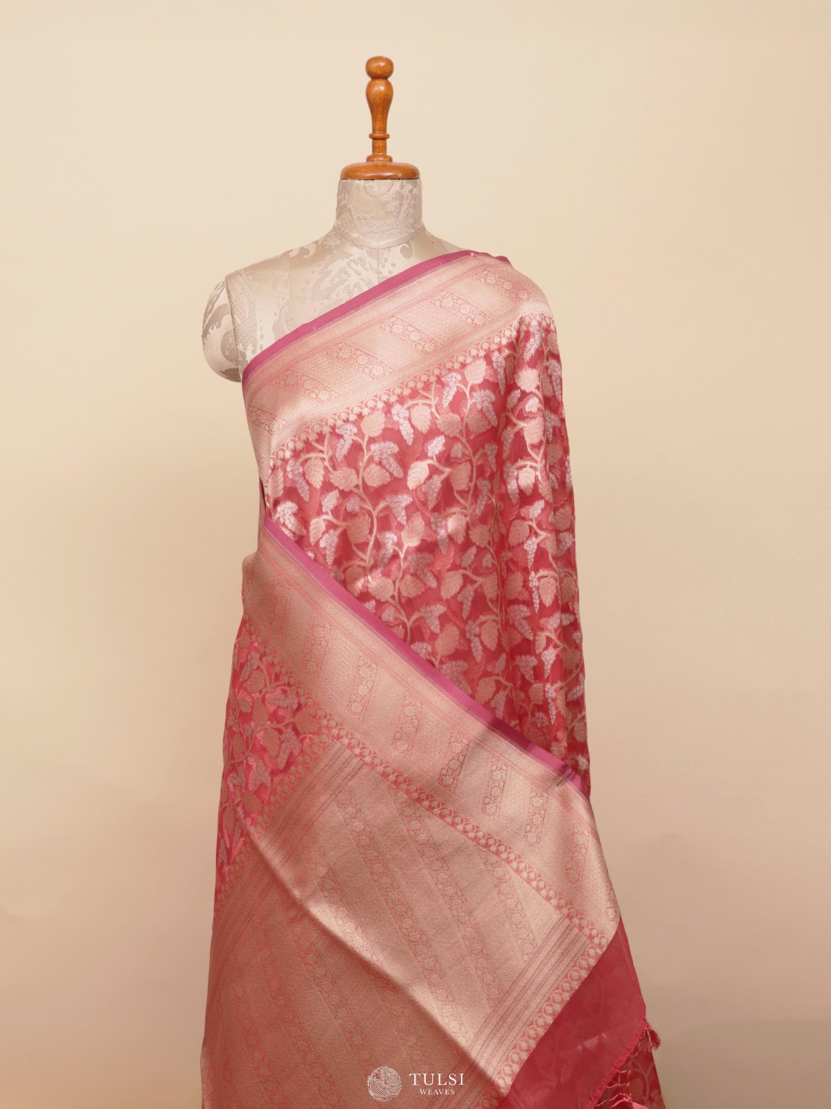 Coral Pink Kora Silk Saree