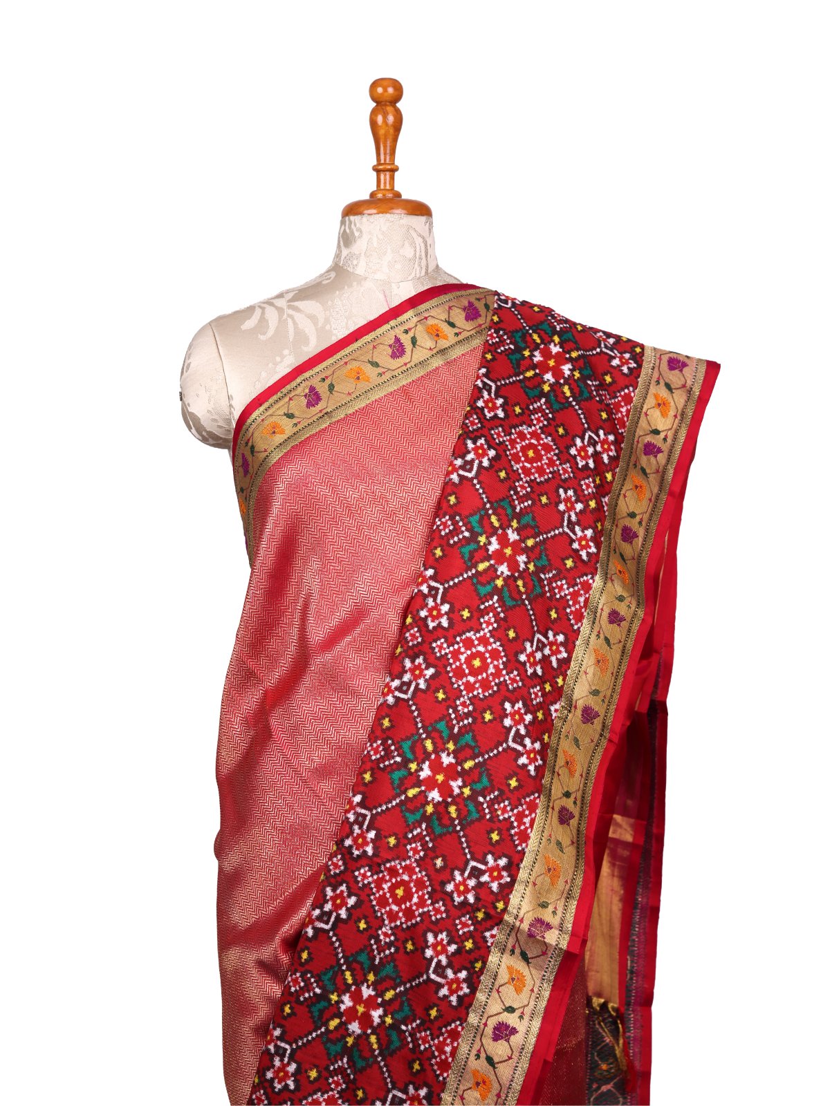 Red Zari Brocade Kanjeevaram Silk Saree With Red Patan Patola Border