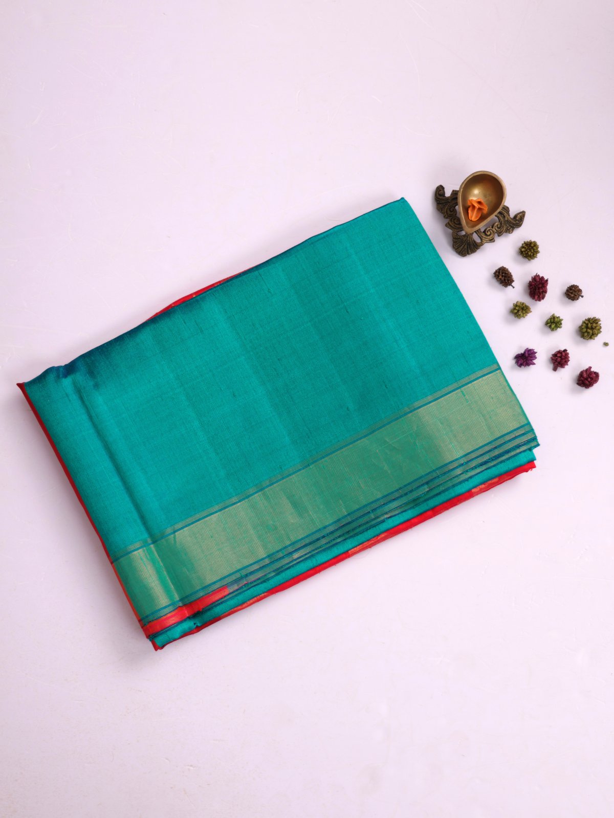 Greenish Blue Raw Silk Saree with Zari Border