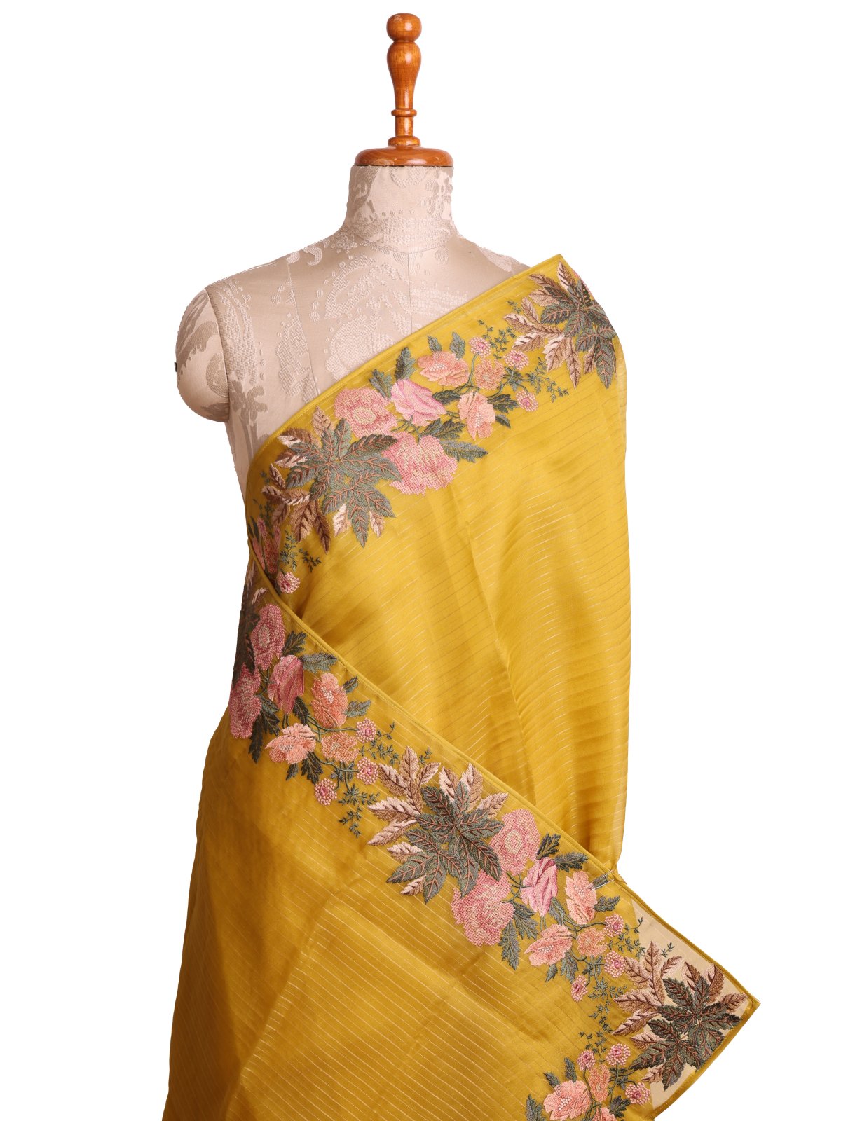 Yellow Organza Embroidery Silk Saree