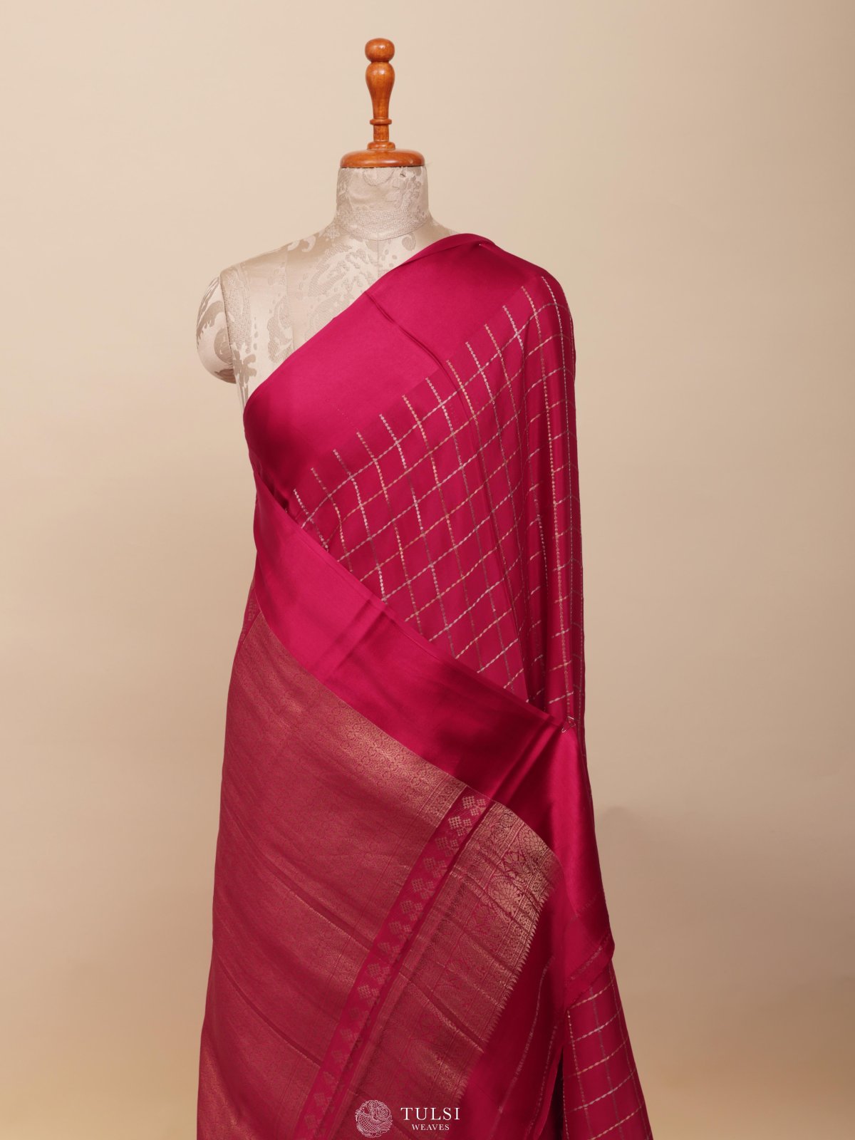 Pink Mysore Silk Saree With Satin Border