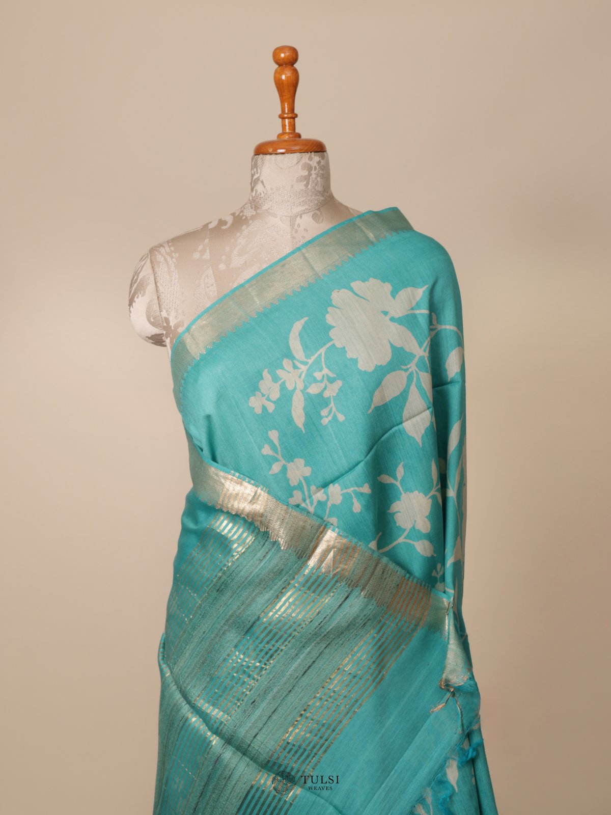 Blue Munga Tussar Silk Saree