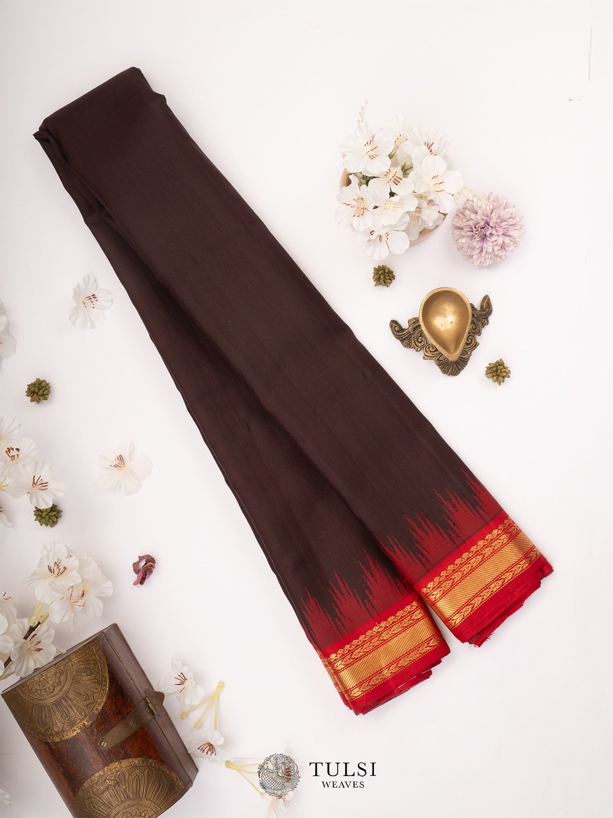 Brown Gadwal Silk Saree with Red border