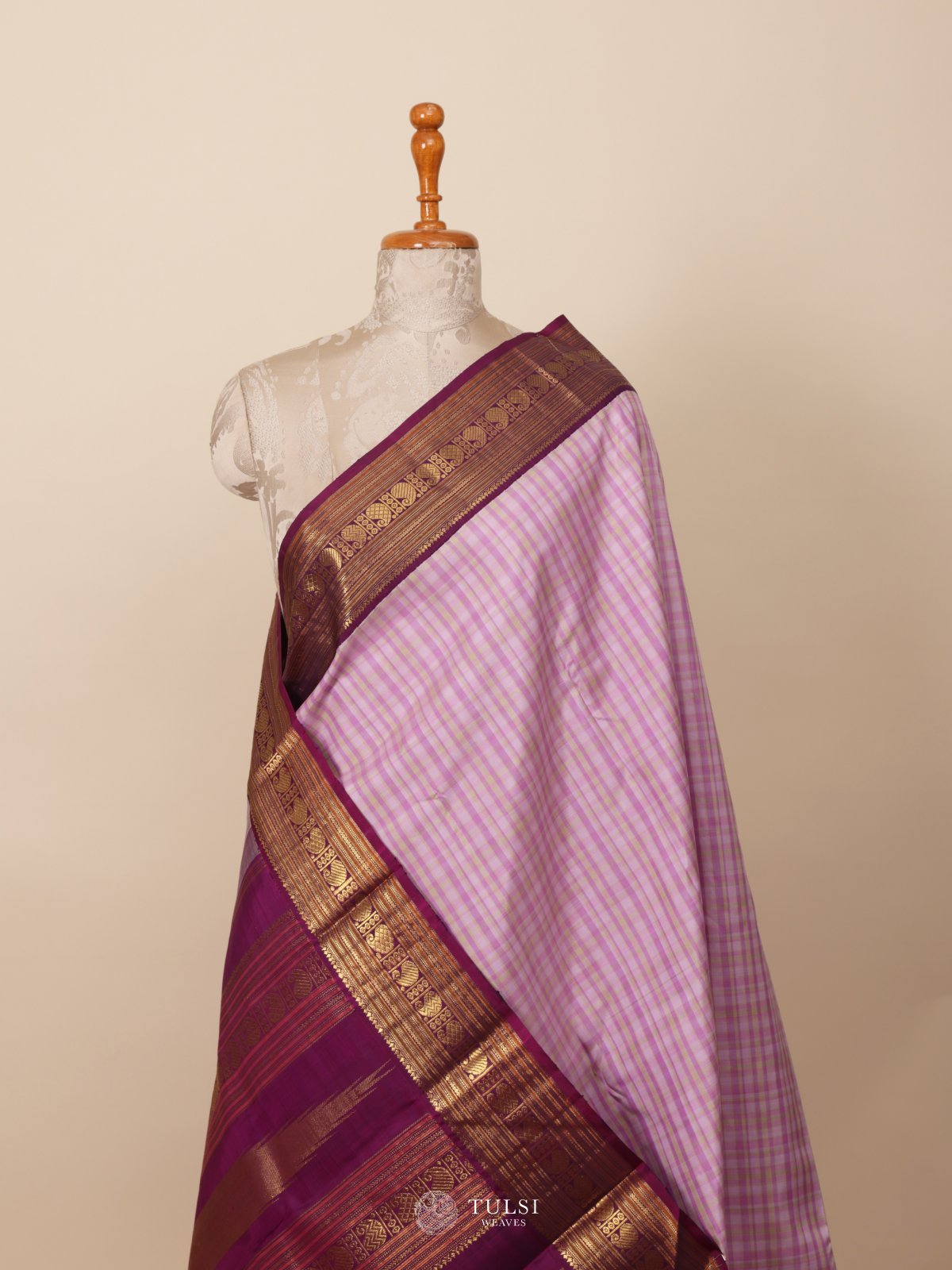 Multi Color Checked Kanjeevaram Silk Saree