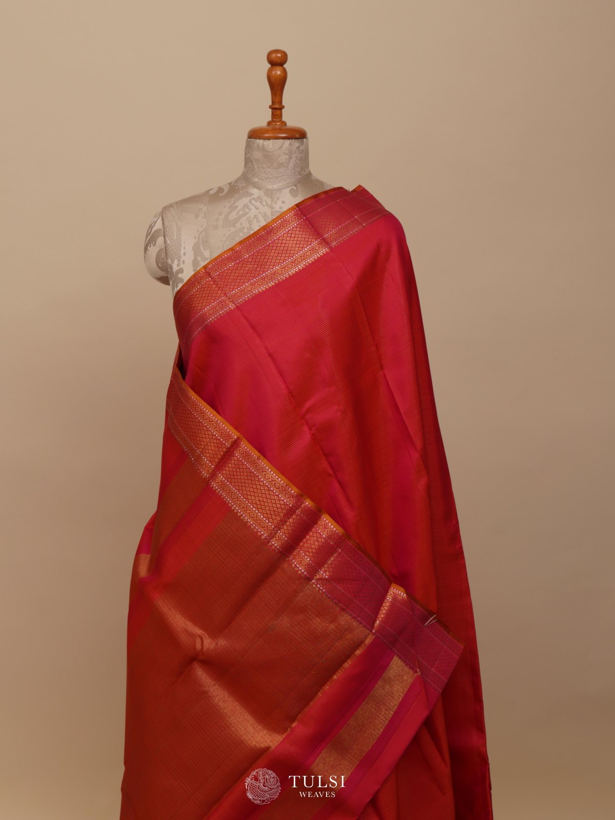 Pinkish Orange Kanjeevaram Silk Saree