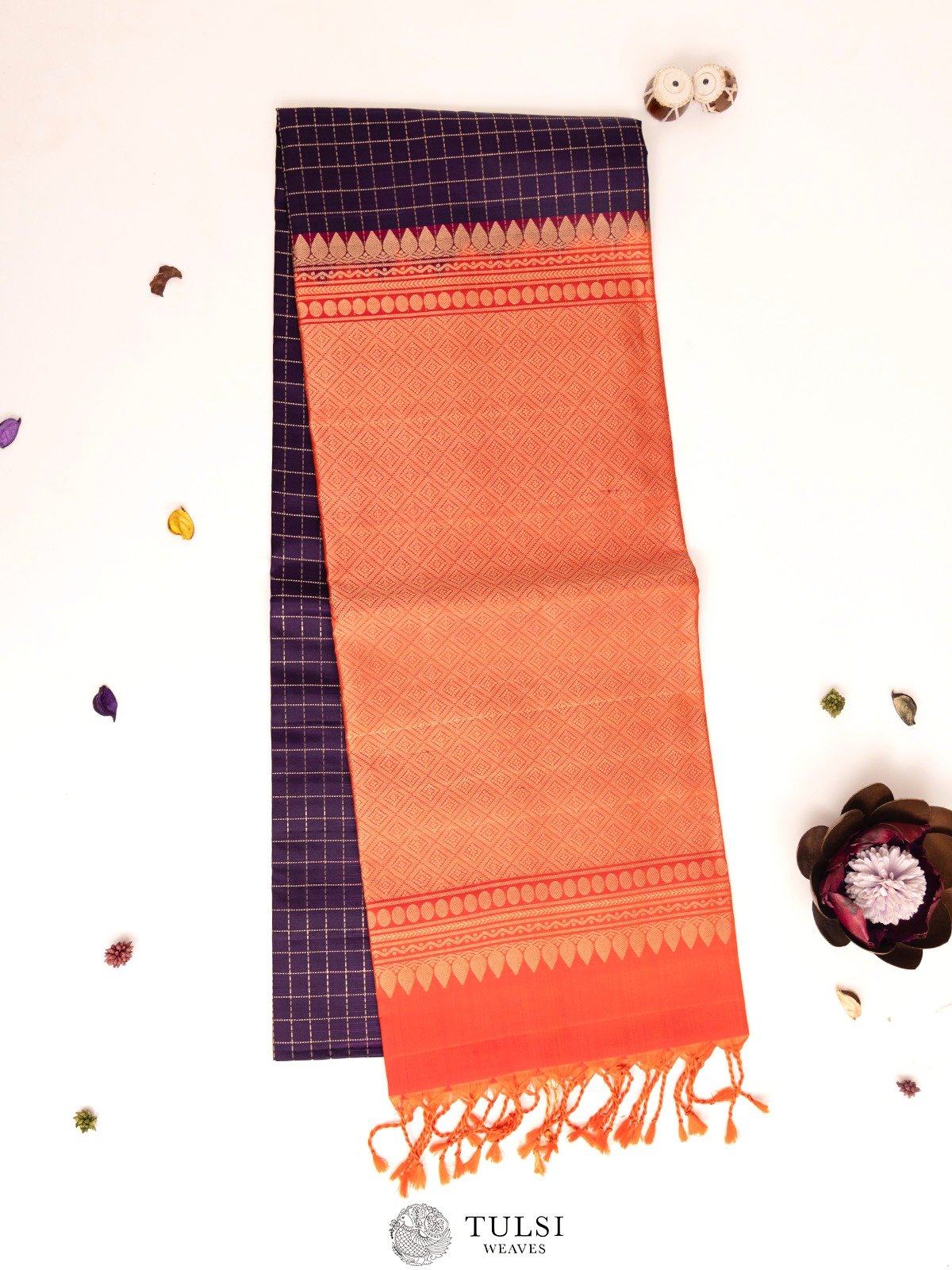 Violet Checked Soft Silk Saree