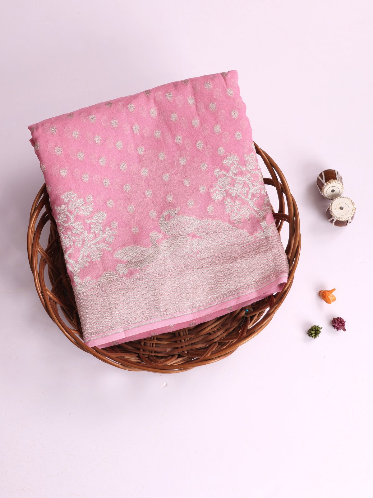 Pastel Pink Banaras Georgette Silk Saree