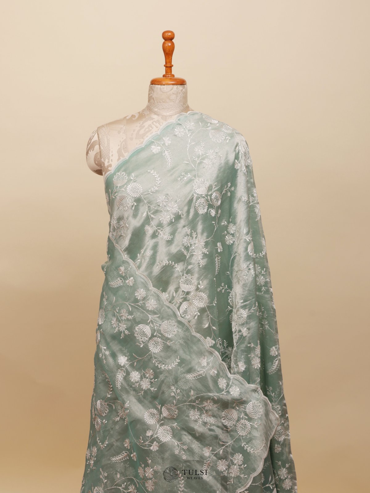 Sea Blue Organza Embroidery Saree