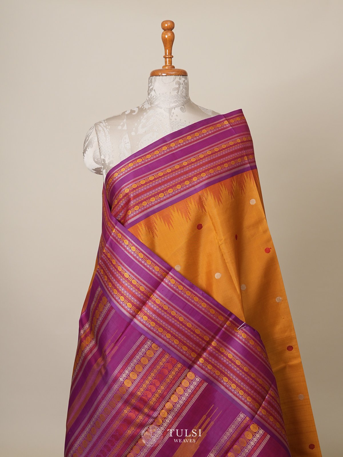 Mustard Kanjeevaram Pattu Pett Silk Saree