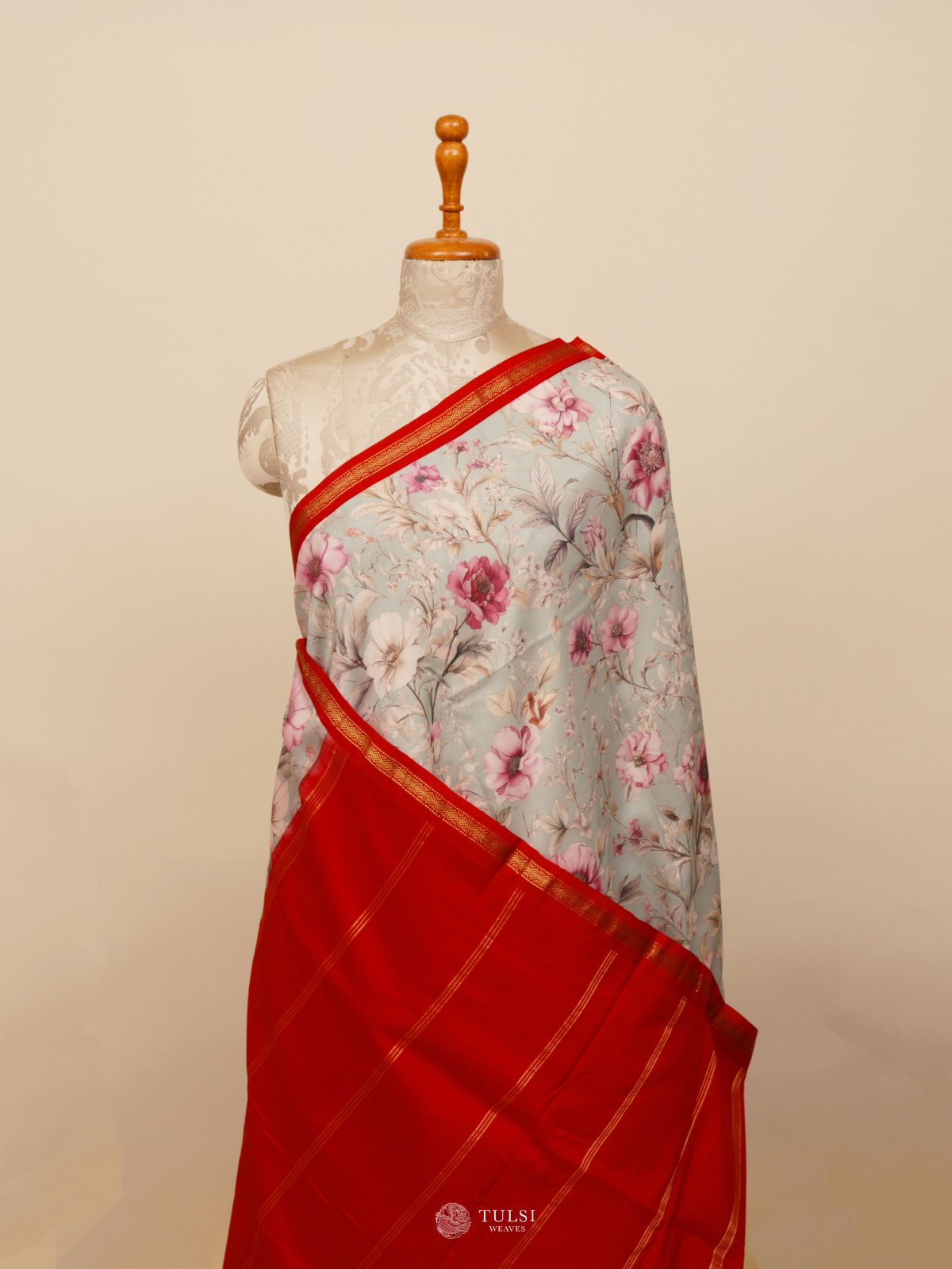 Pastel Blue Printed Kanjeevaram Silk Saree