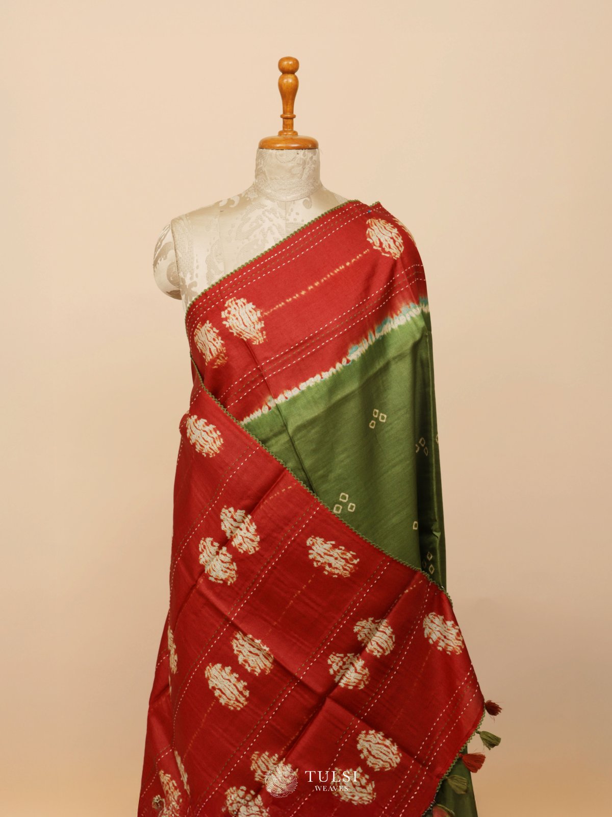 Green Shibori Tussar Silk Saree