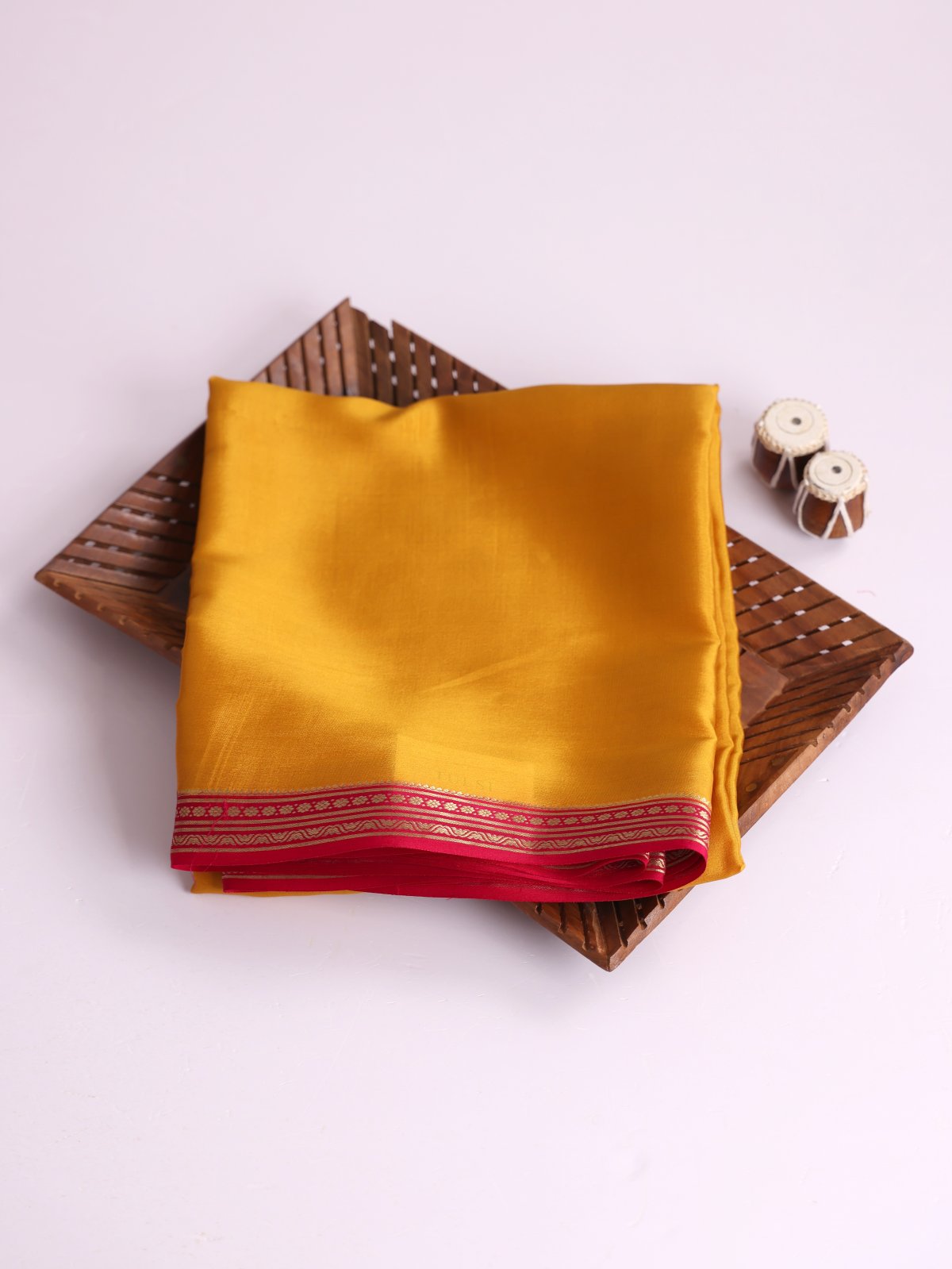 Mustard Yellow Mysore Silk Saree with Pinkish Red Zari Border