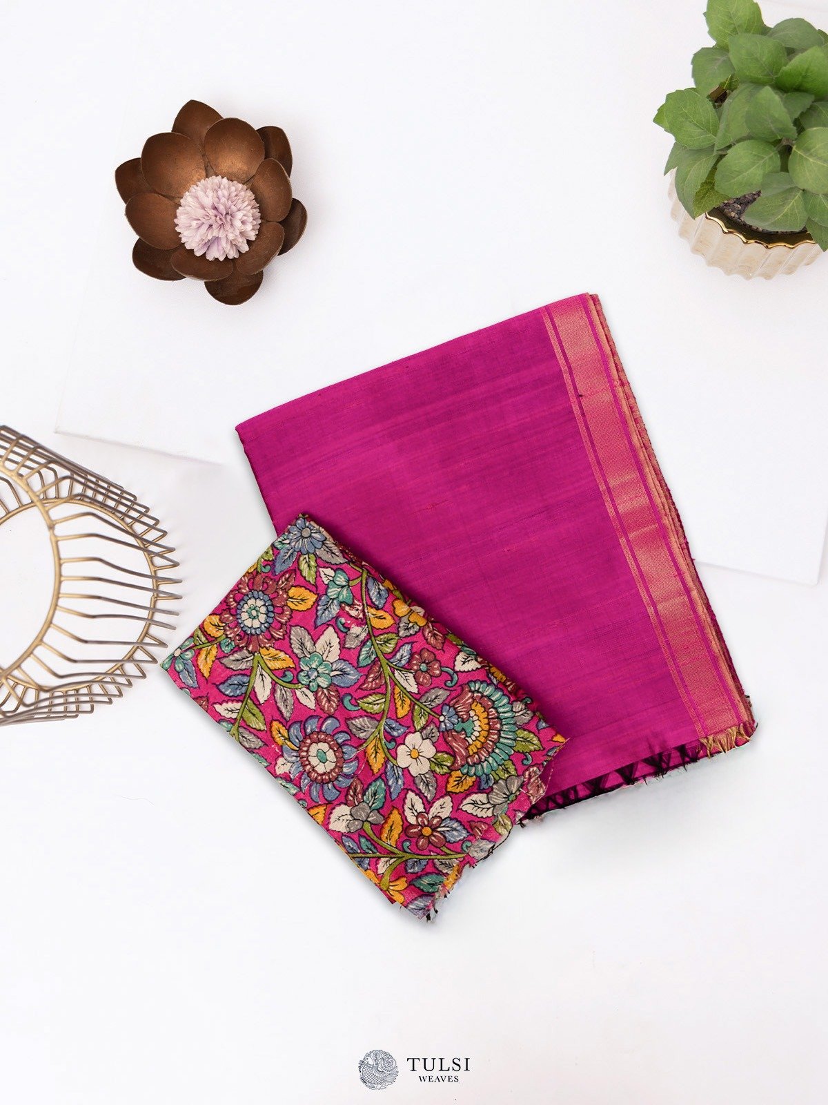 Magenta Pink Raw Silk Saree With Zari Border