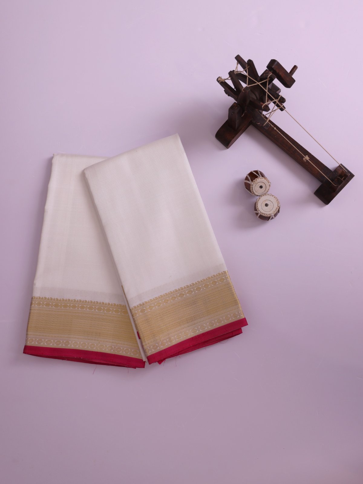 White Silk Dhoti and Vasthram with Zari Border 
