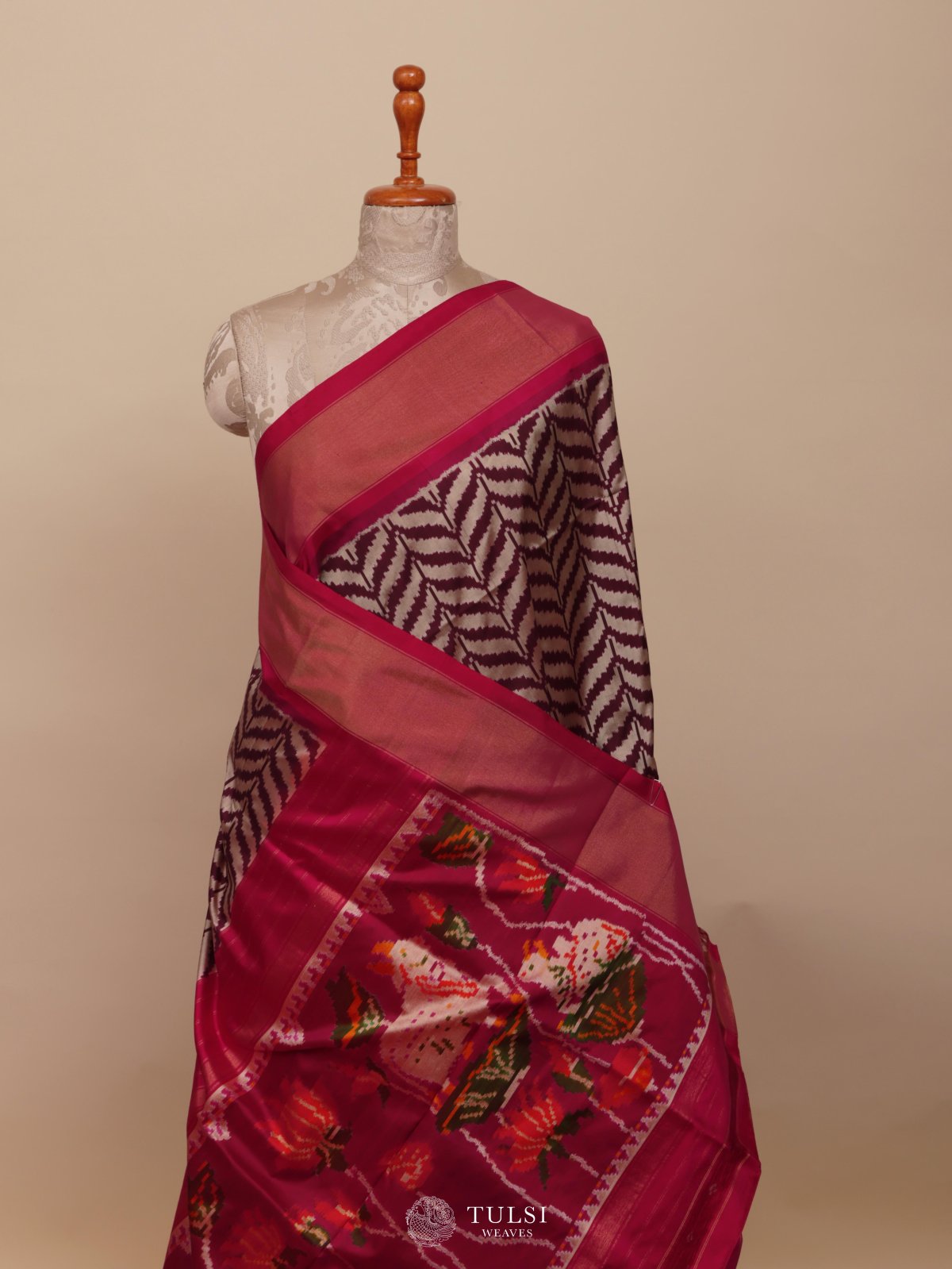 Deep Grey Ikat Silk Saree