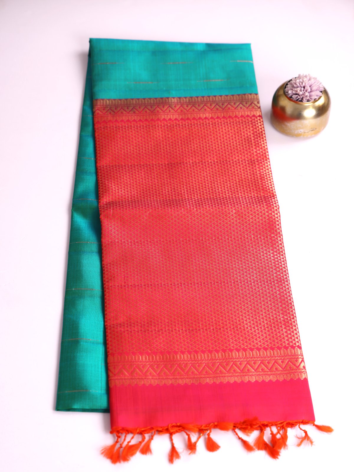 Greenish Blue Soft Silk Saree With Reddish Pink Border