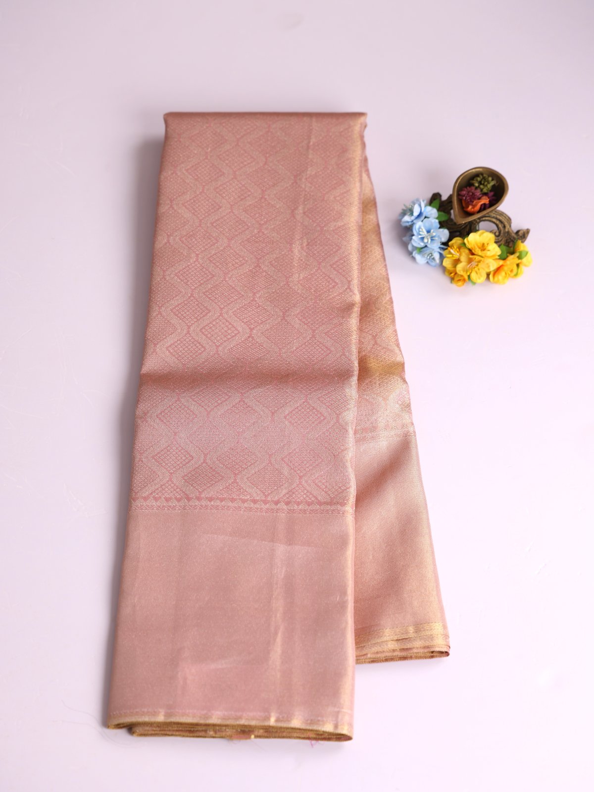 Pastel Pink Tissue Brocade Kanjeevaram Silk Saree