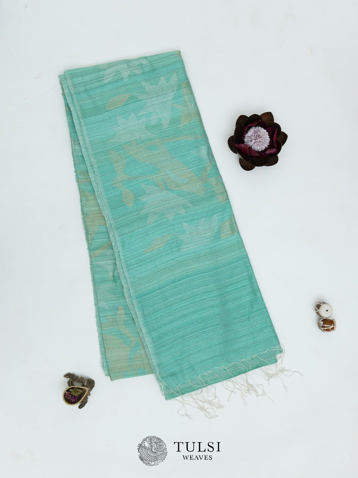 Teal Green Bailou Tussar Saree