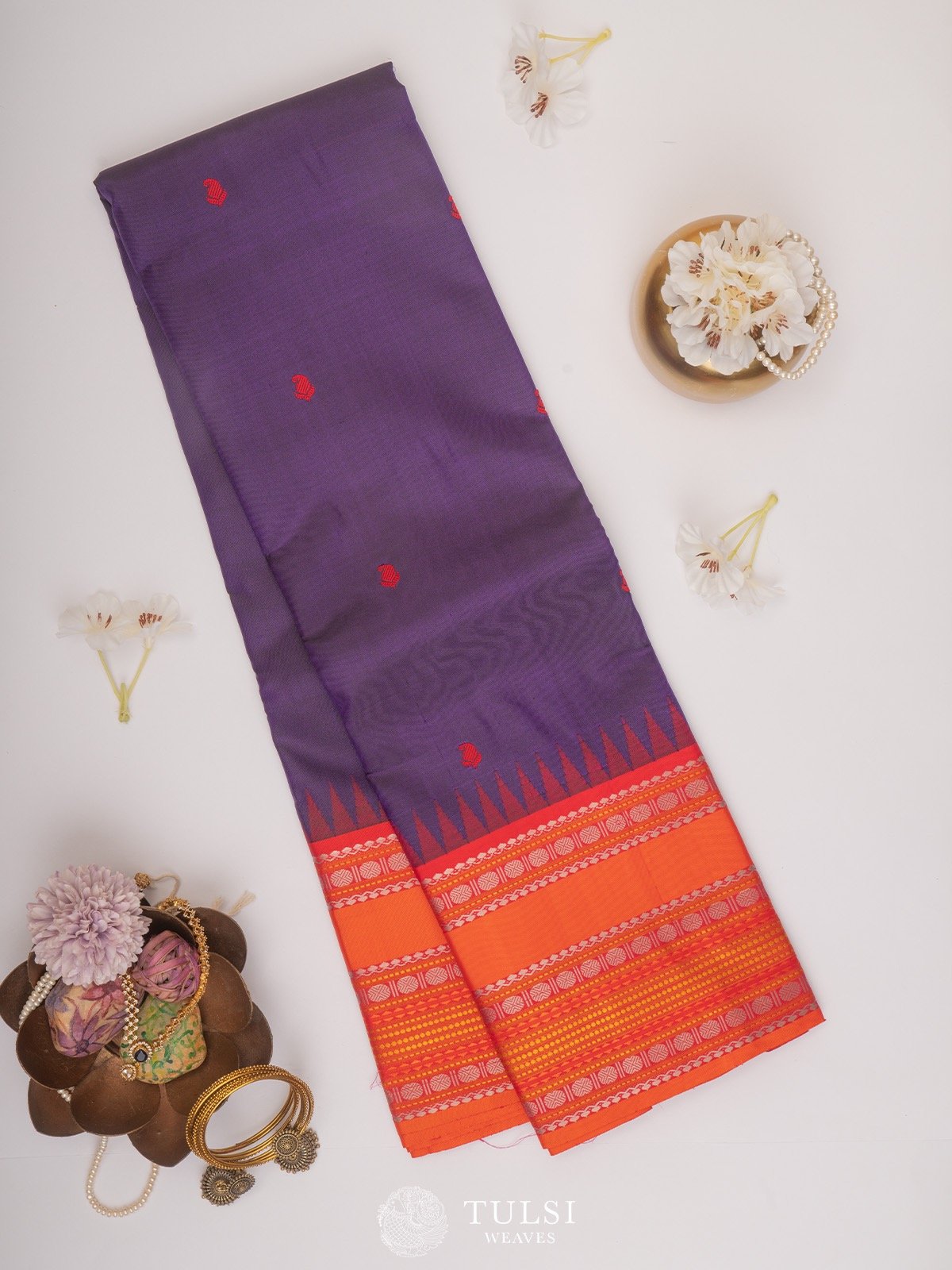 Purple Kanchipuram Pattu Pett Silk Sarees