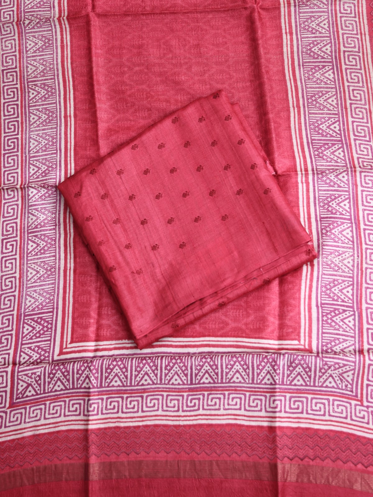 Red Embroidered Tussar Salwar Material