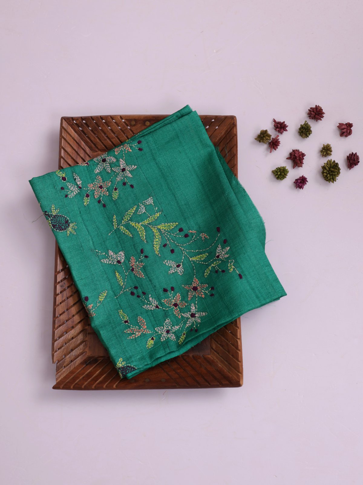 Teal Embroidered Tussar Silk Blouse