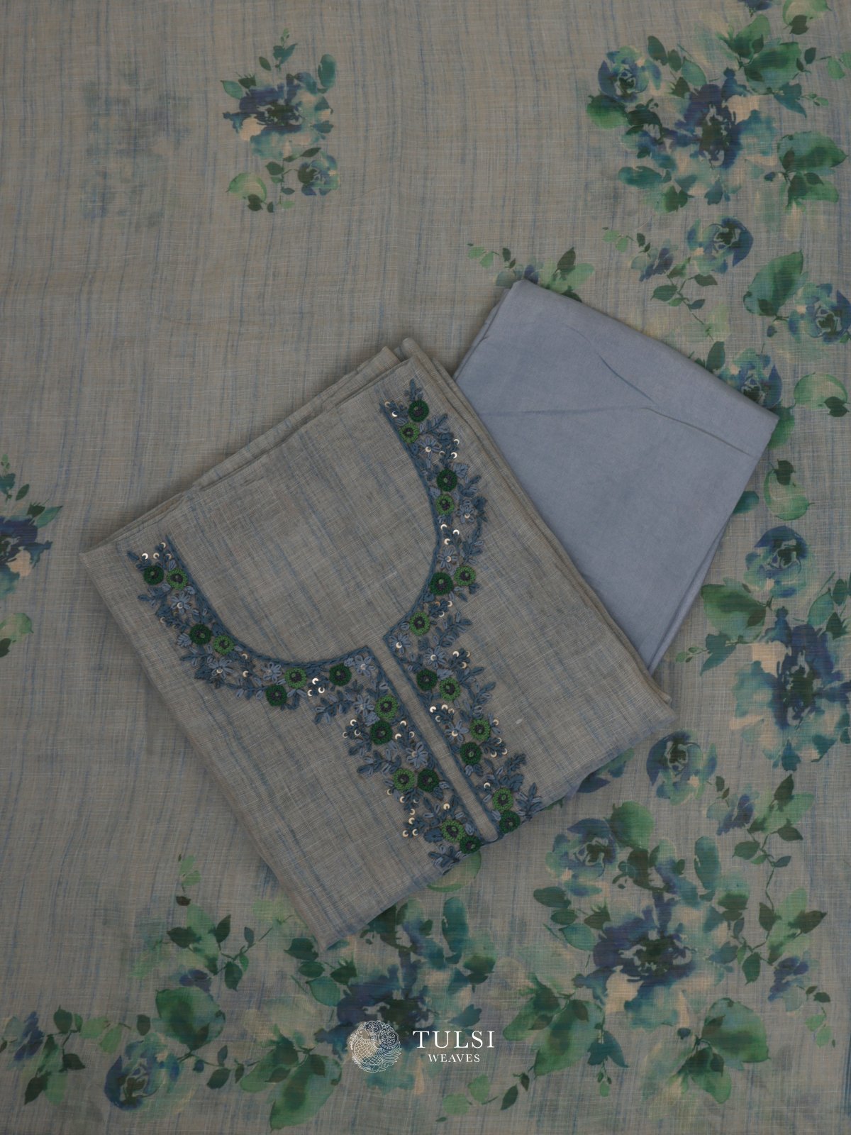 Bluish Grey Linen Salwar Material