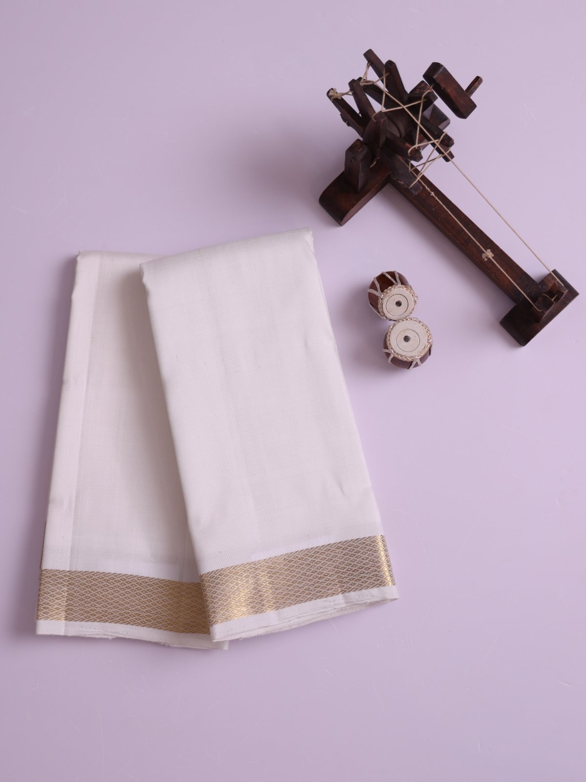 Off White Silk Dhoti And Vasthram With Zari Border