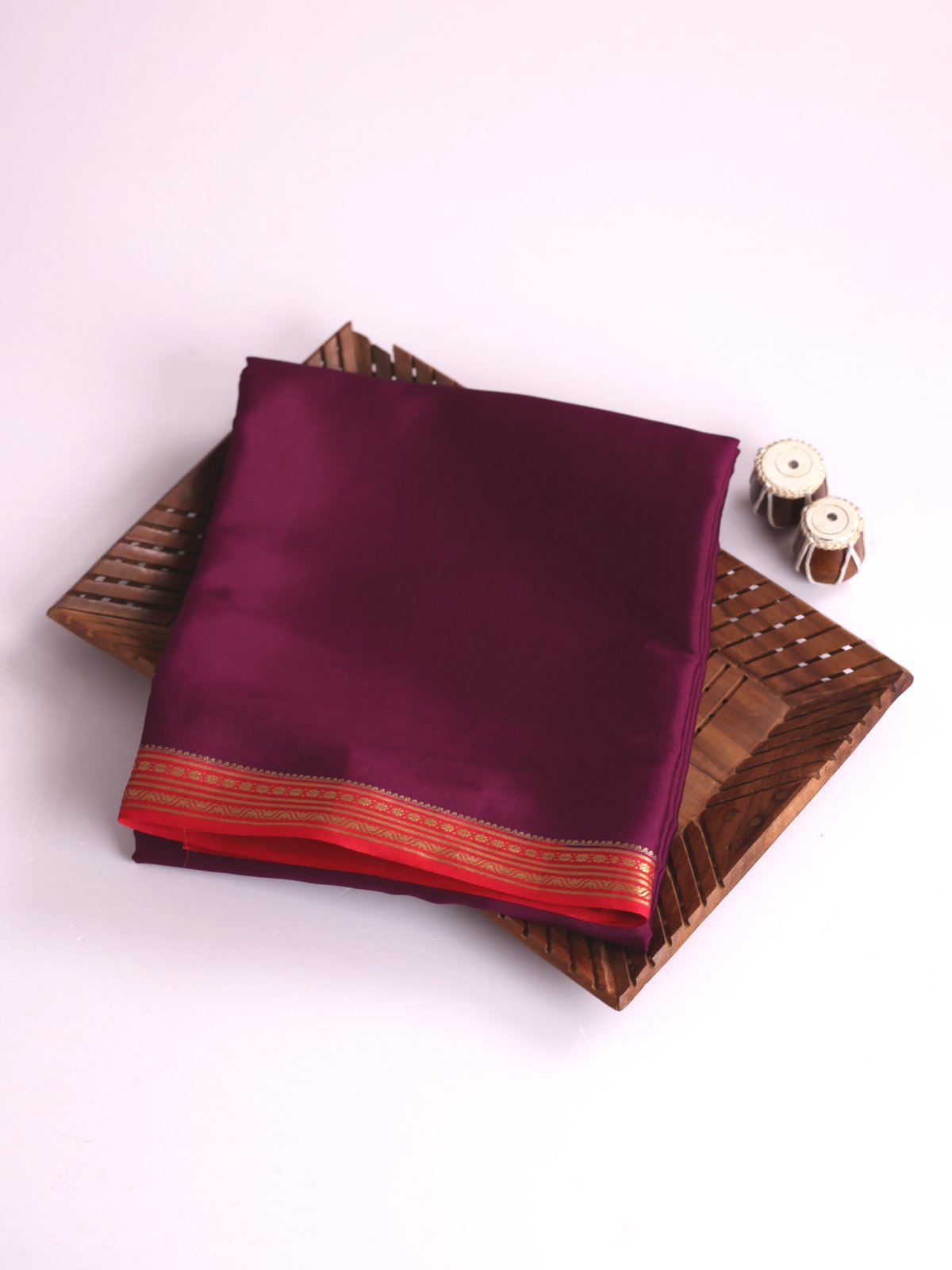 Burgundy Mysore Silk Saree with Red Zari Border