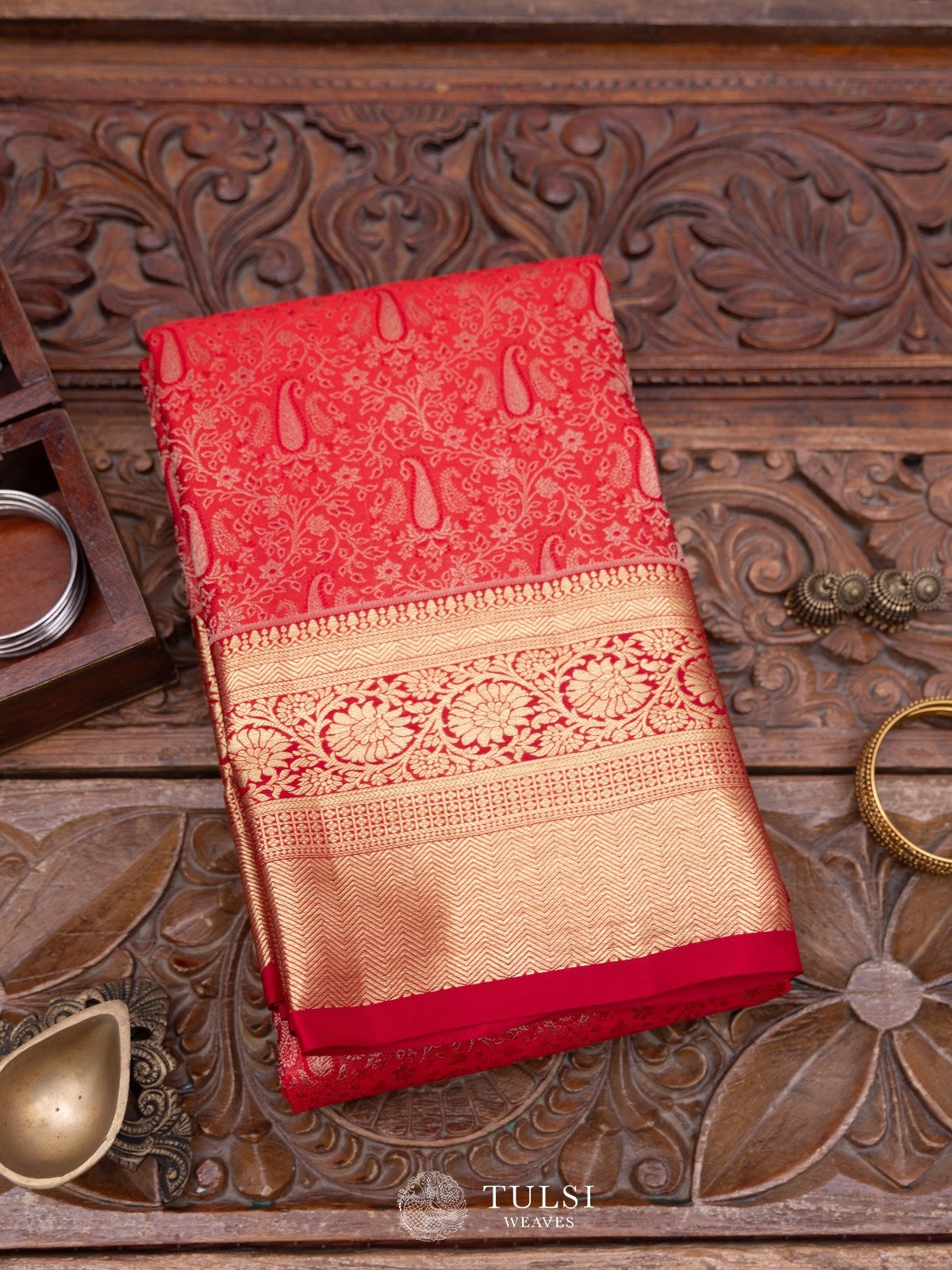 Red Tanchoi Silk Saree