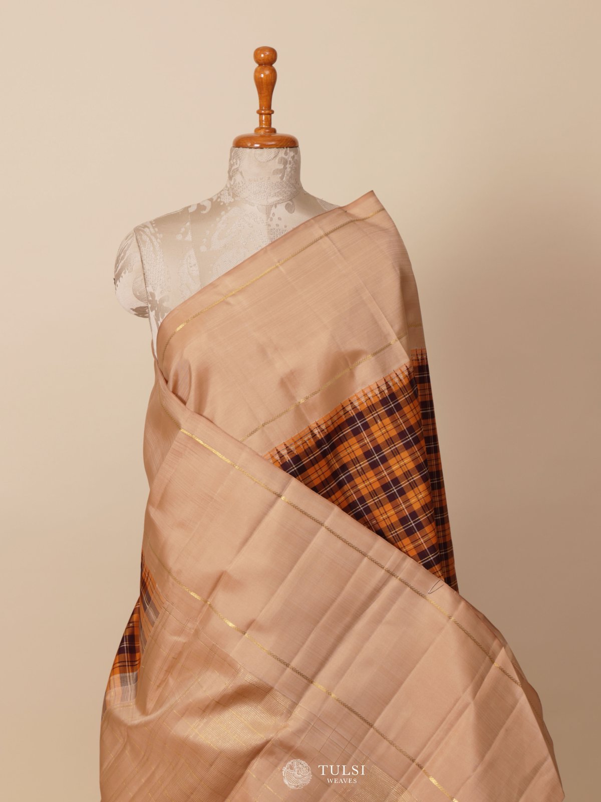 Multi Color Checked Kanjeevaram Silk Saree