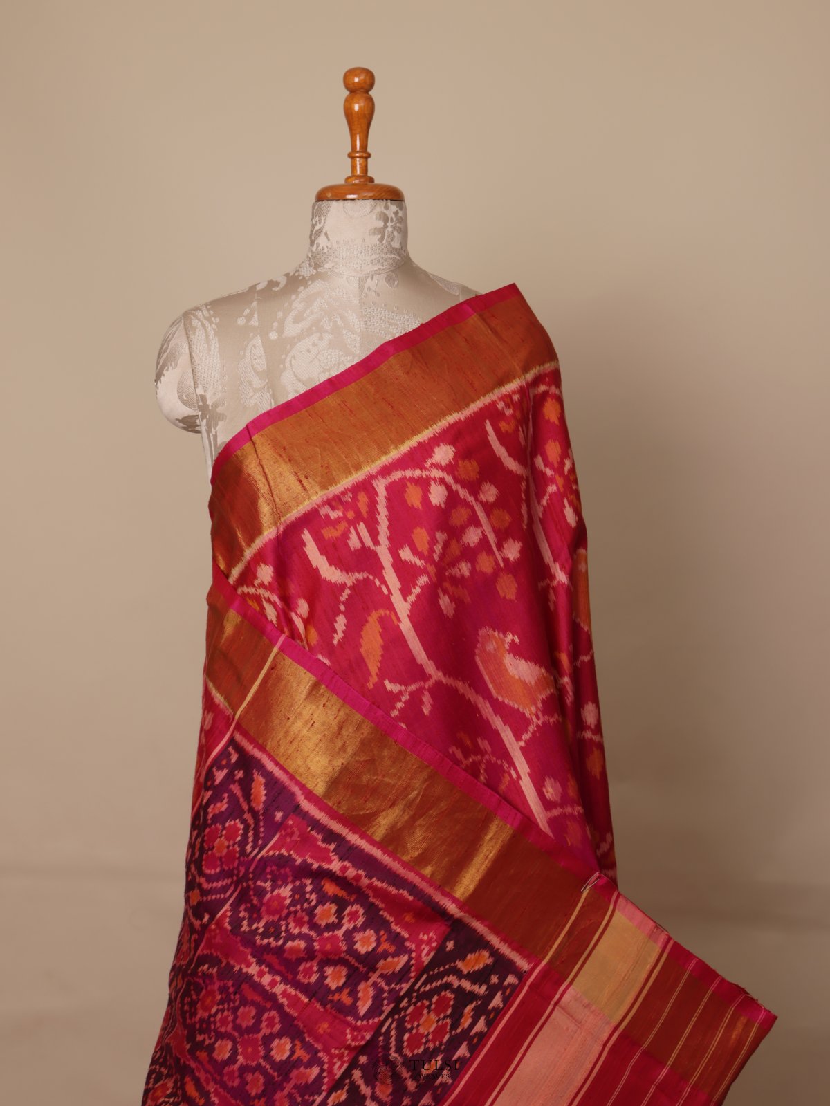 Pinkish Red Patola Silk Saree