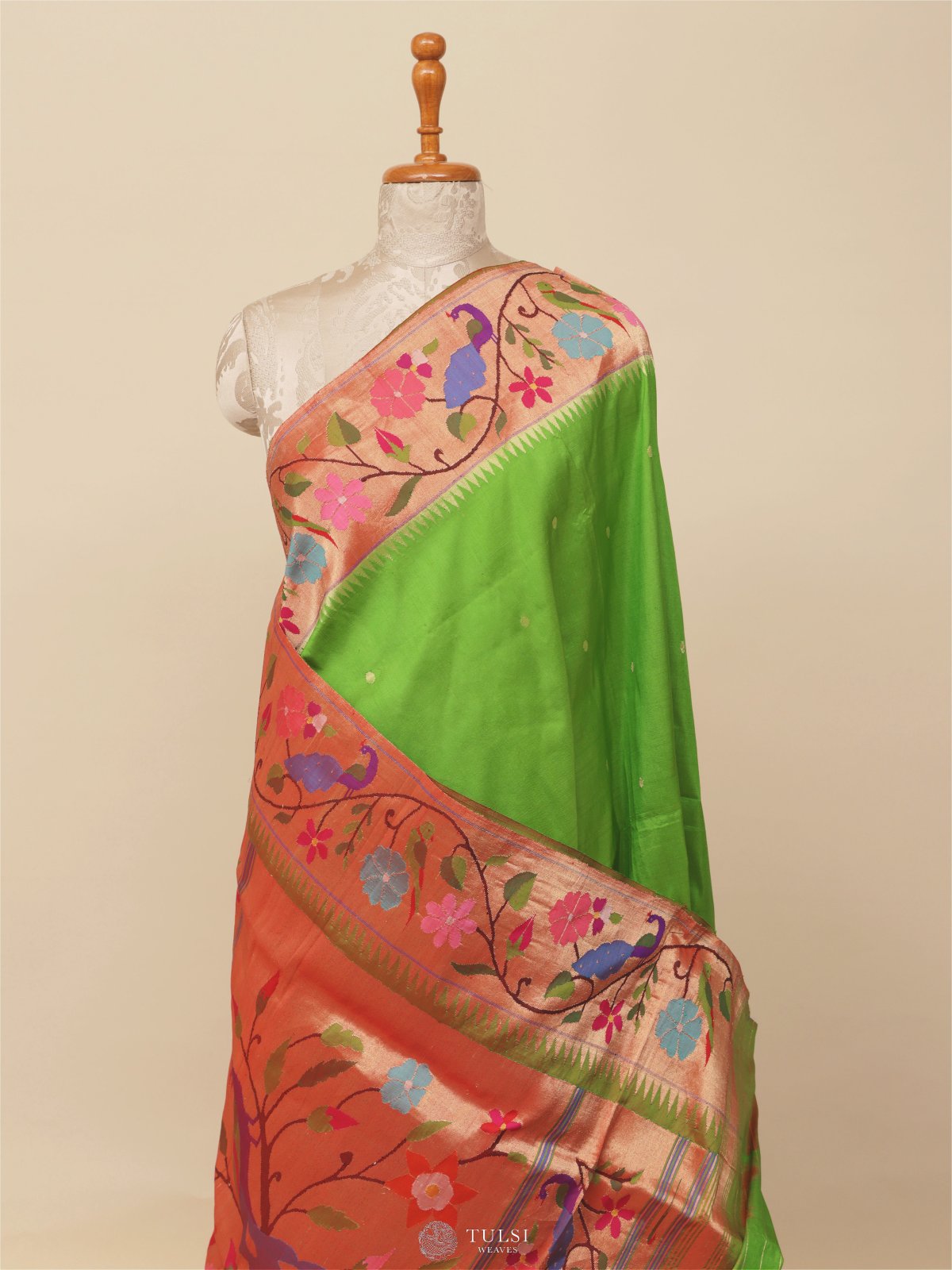 Parrot Green Paithani Silk Saree