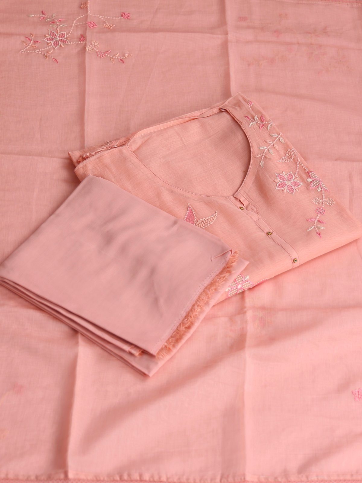 Light Coral Embroidered Mul Chanderi Cotton Salwar Material