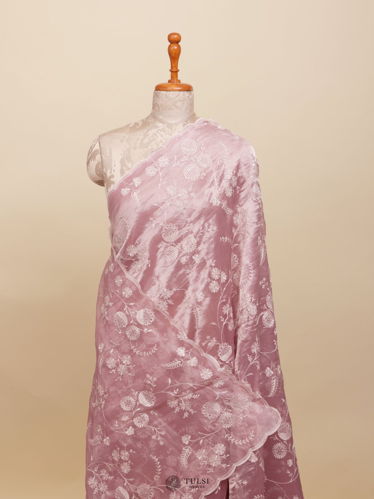 Pink Organza Embroidery Saree