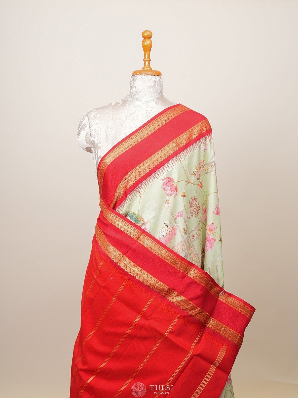 Light Green Printed Kanjeevaram Silk Saree