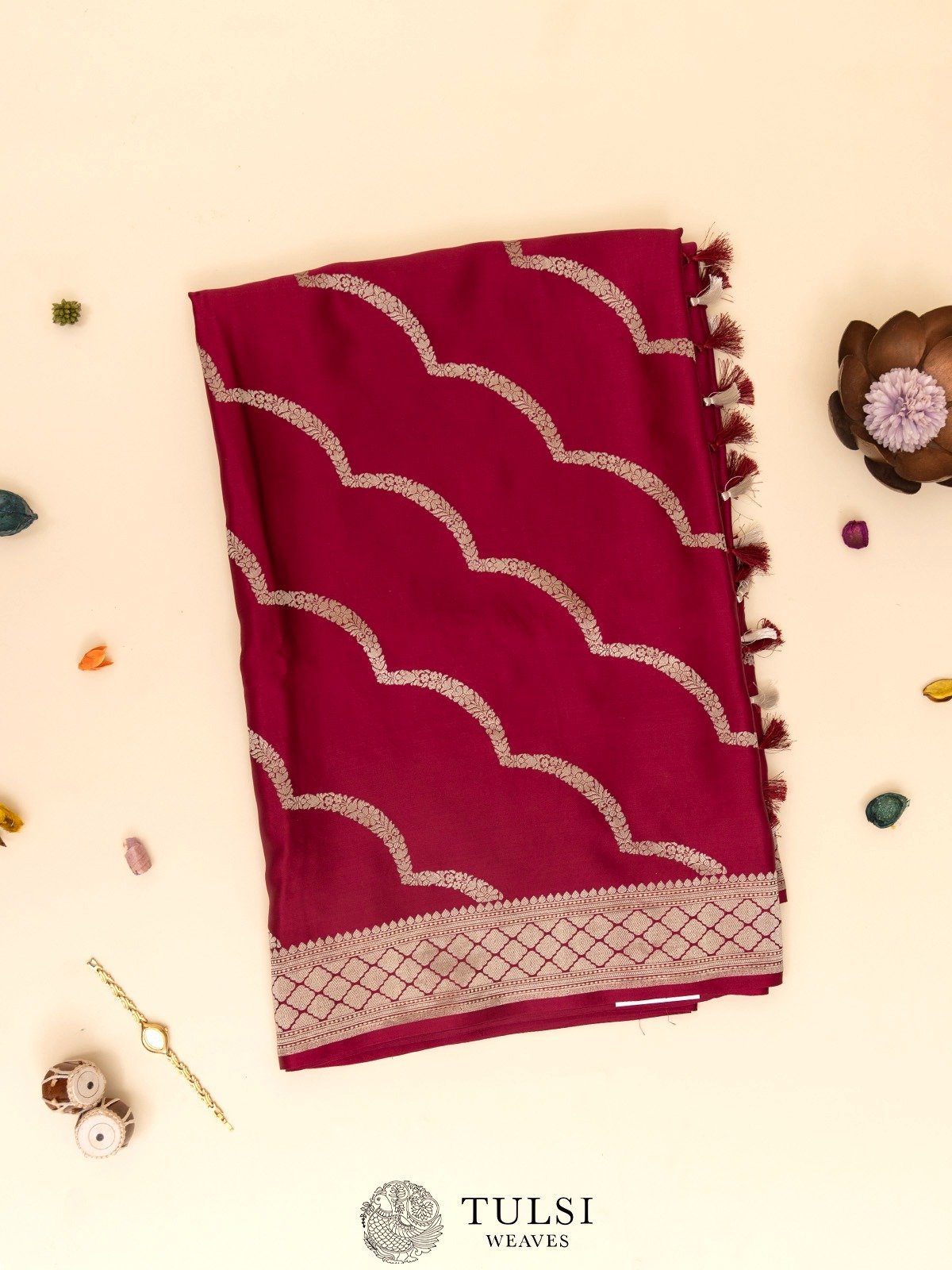 Dark Red Mushru Silk Saree