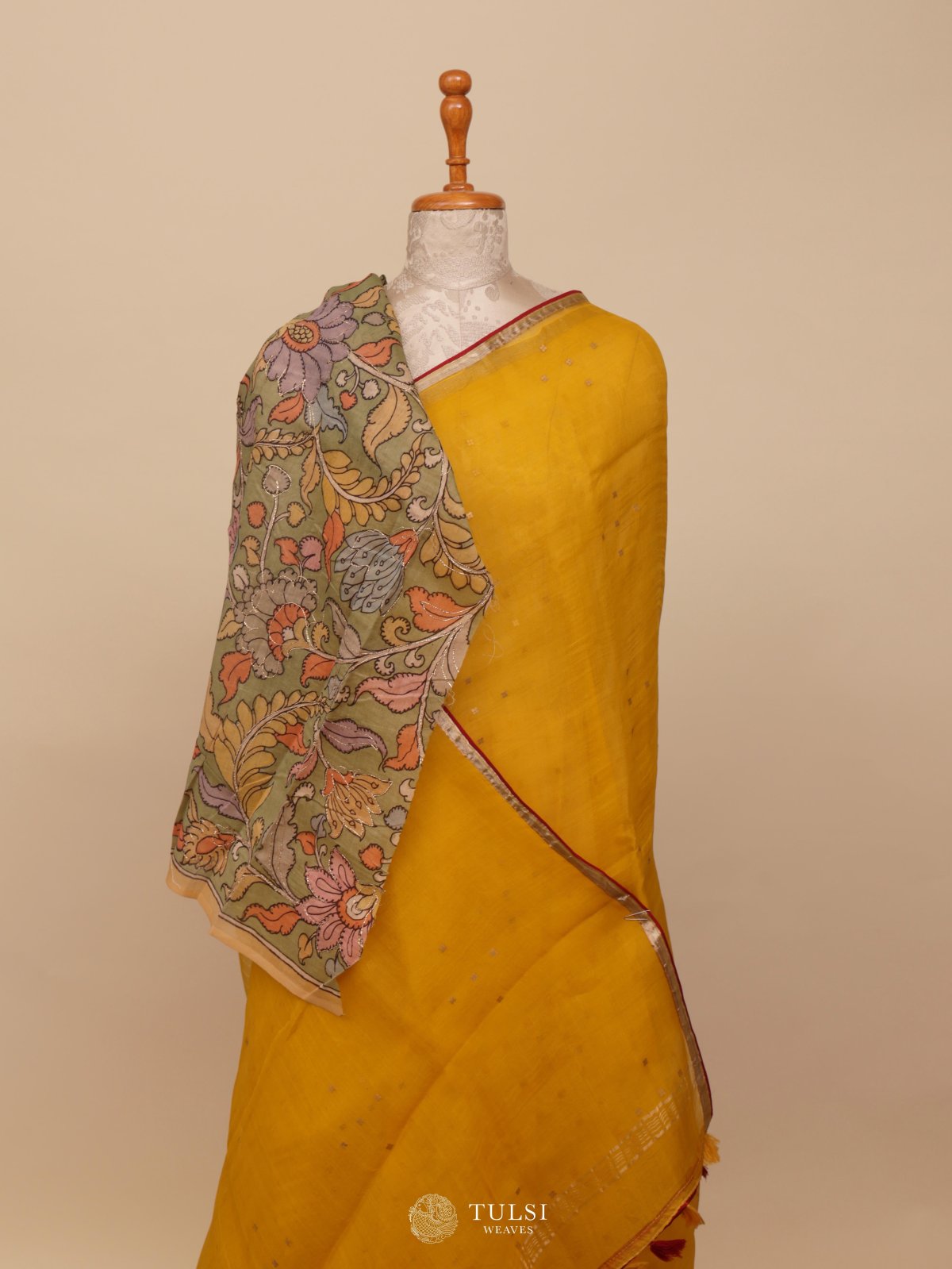 Yellow Organza Saree with Kalamkari Blouse