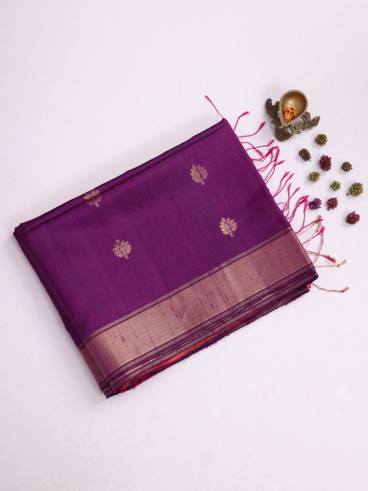 Purple Raw Silk Saree with Zari Border