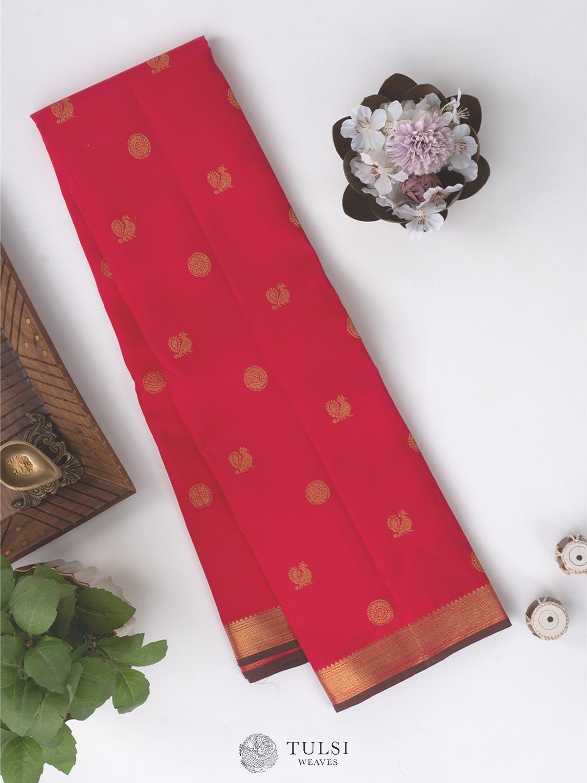 Red Kanjeevaram Silk Saree with Self Border