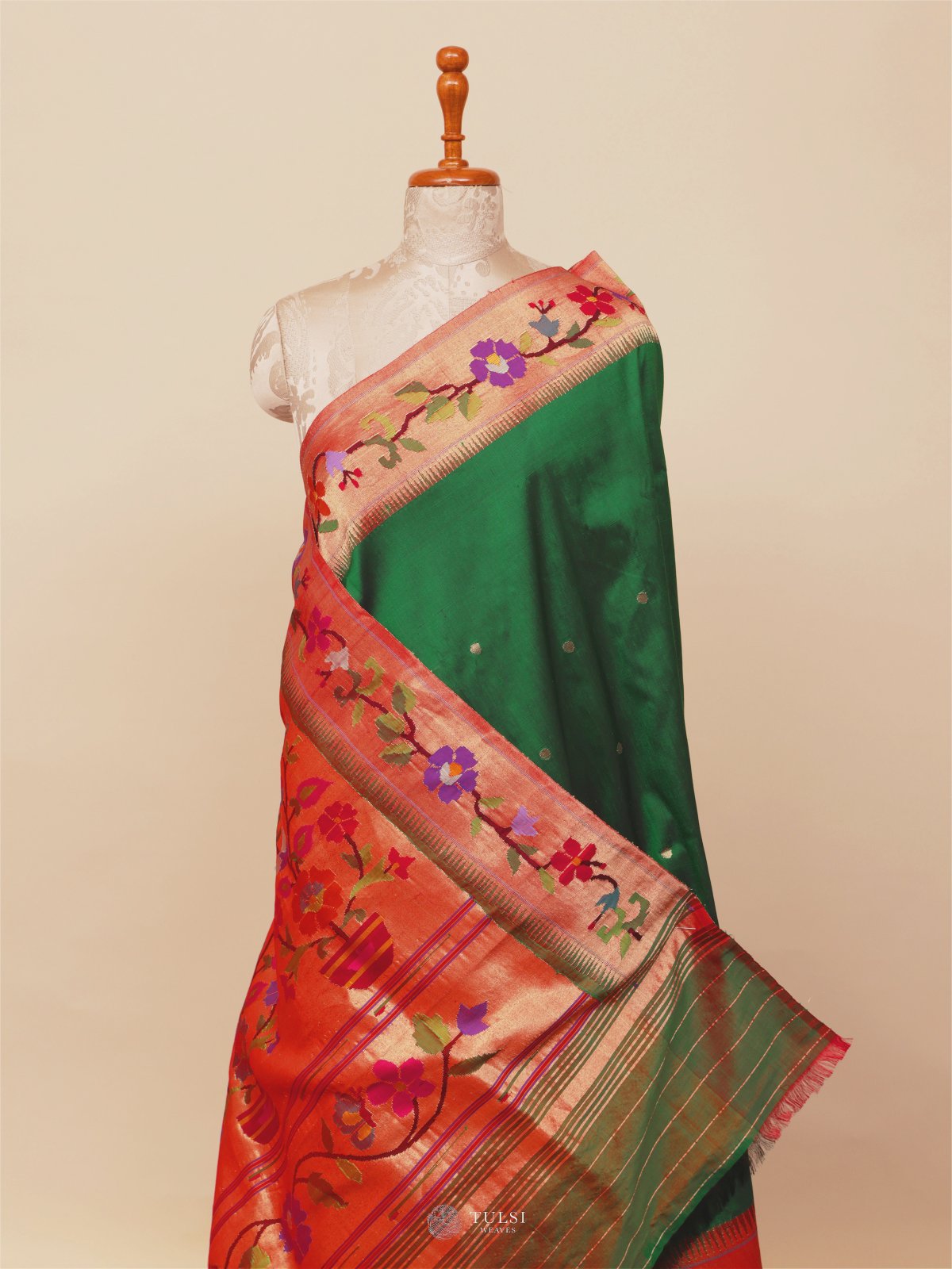 Emerald Green Paithani Silk Saree