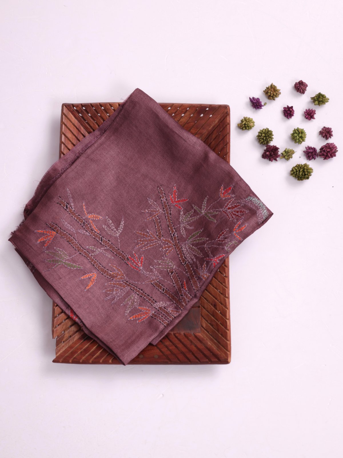 Dark Mauve Embroidered Tussar Silk Blouse