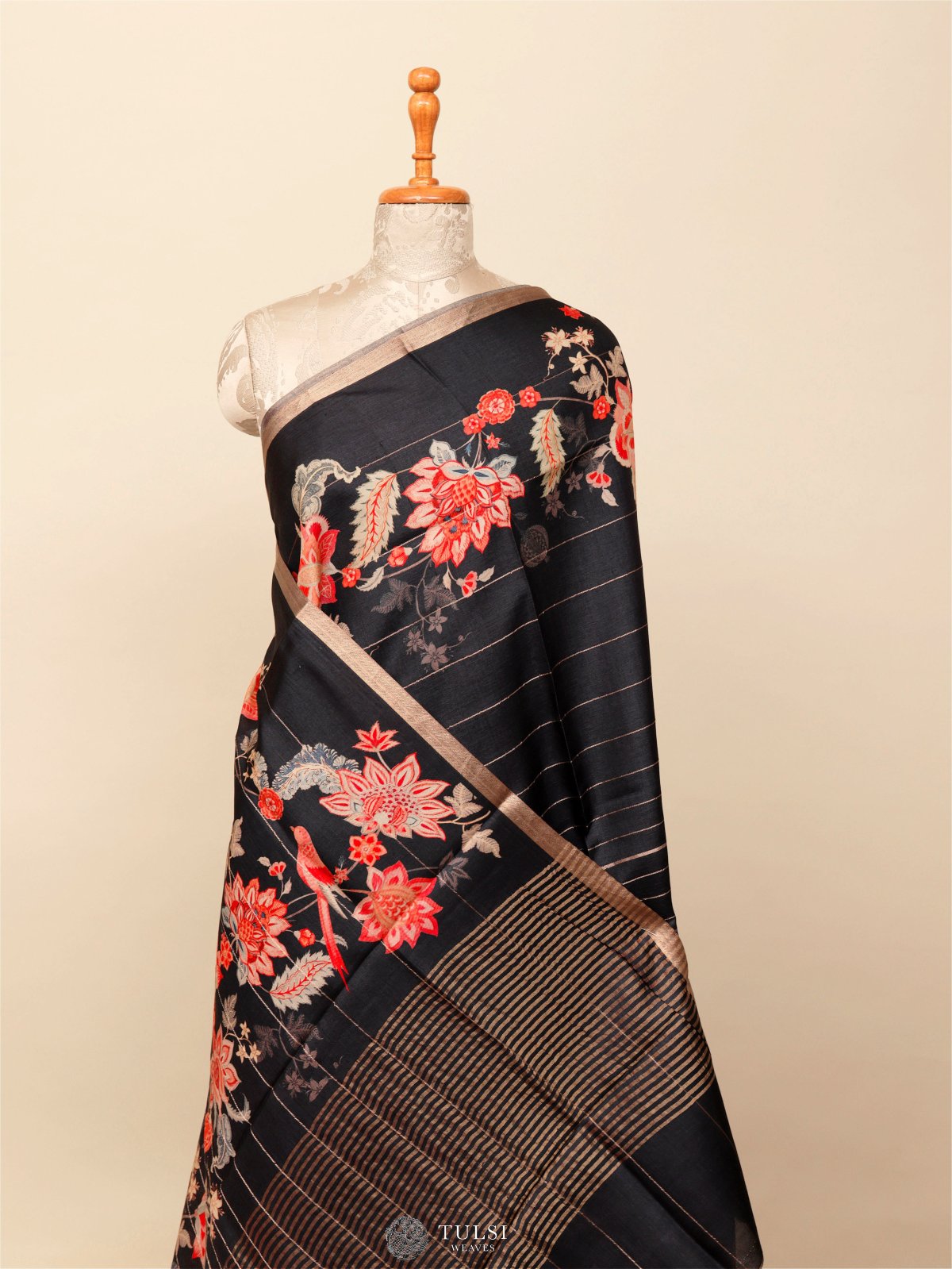 Black Tussar Silk Saree