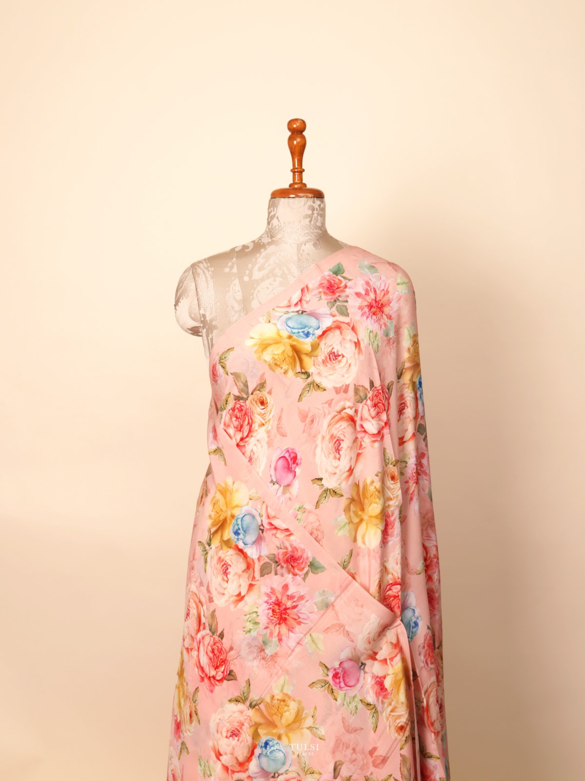 Peach Floral Printed Crepe Silk Saree