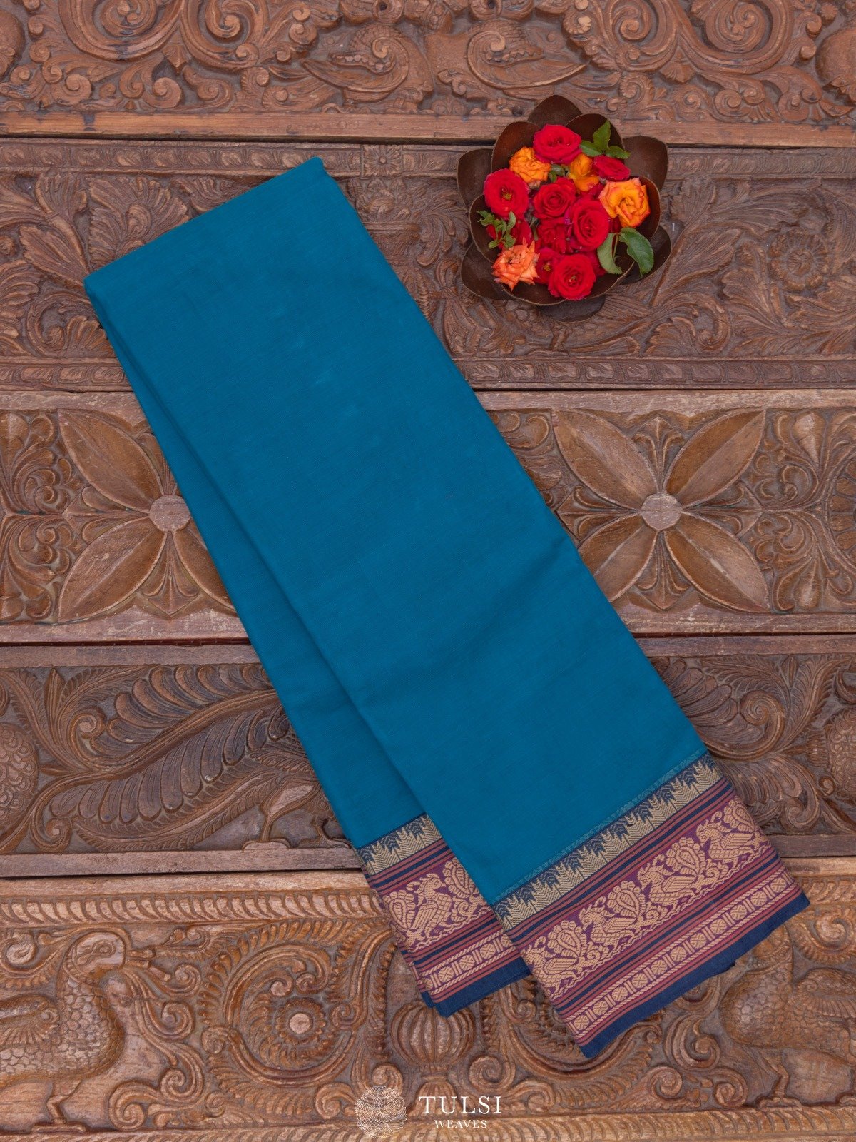 Peacock Blue & Green Kanchi Cotton Saree